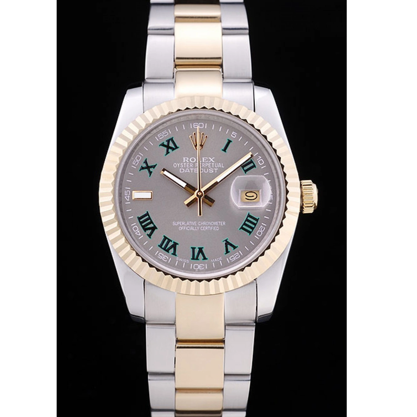 Aaa replica watch Bezel Dial Datejust Rolex Ribbed 7460 Grey 0608